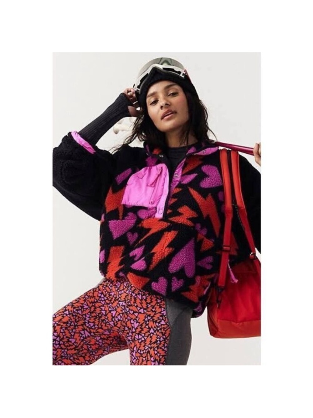 FP MOVEMENT hit the slopes Black & Pink Heart Lightning Fleece Pullover